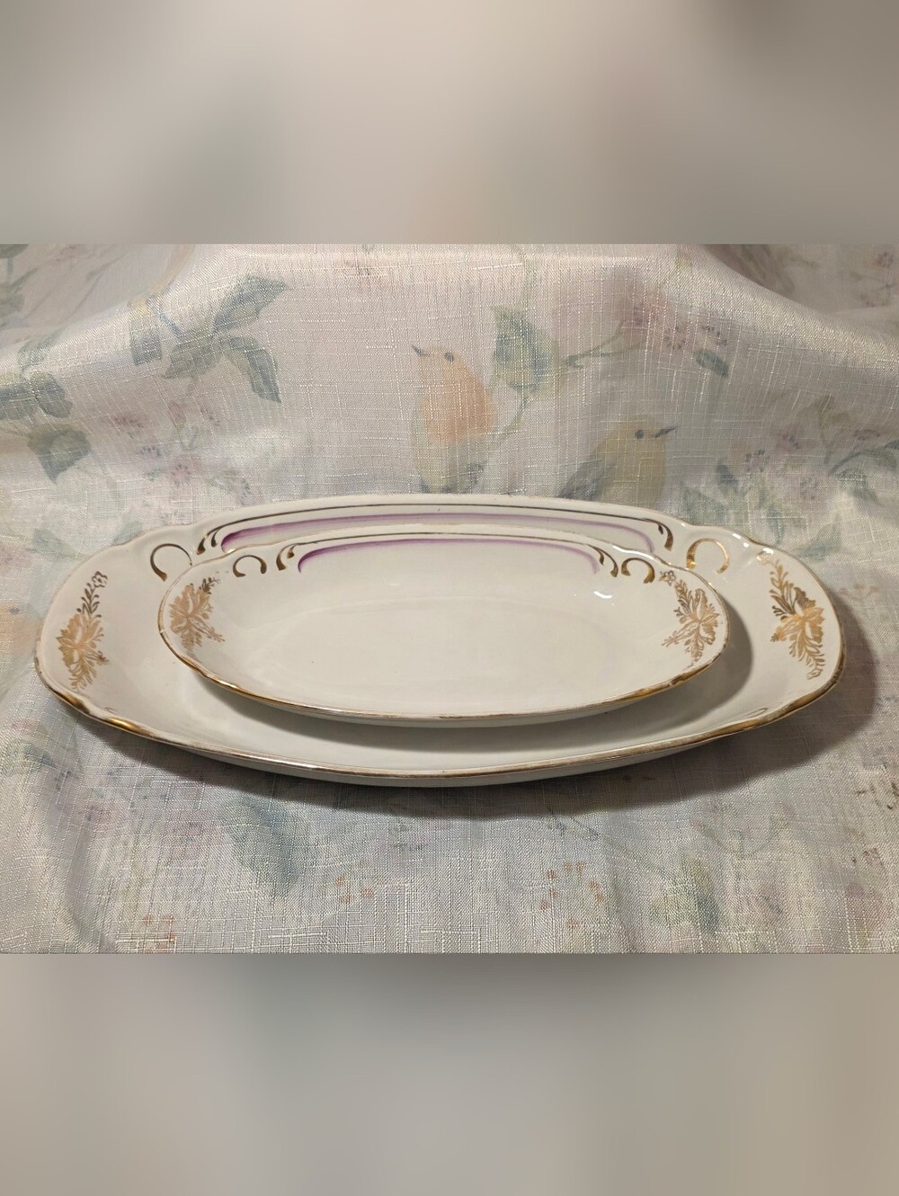 Vintage, Antique Lou Porcelain Nesting Platter Set - 2 Pc Oval Serving Dishes